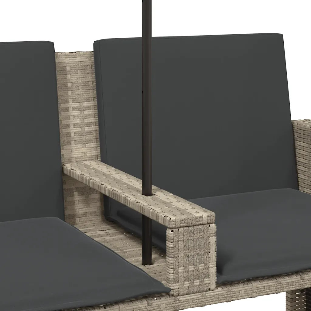 Divano 2 Posti-Sofa 2 Posti Ombrellone e Sgabelli Grigio Chiaro Polyrattan