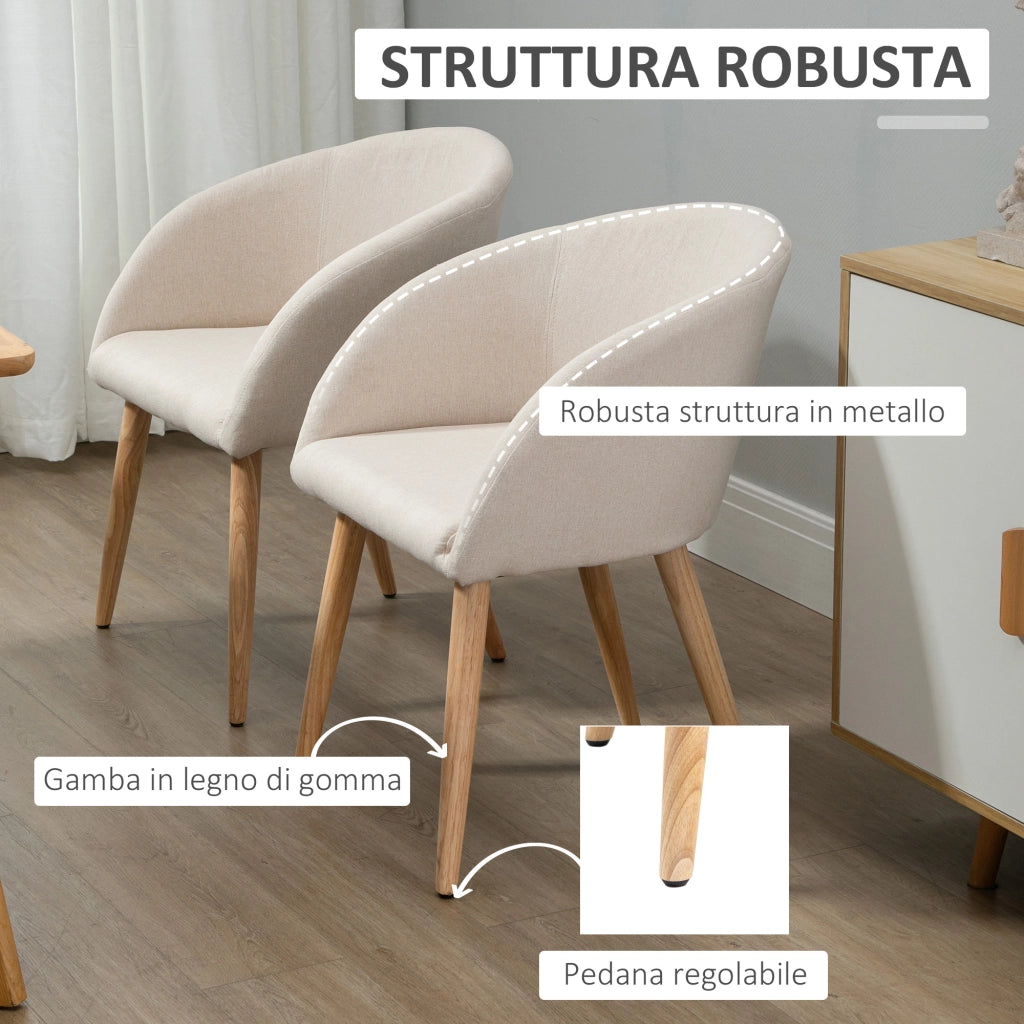 Set di 2 Sedie da Pranzo Stile Scandinavo 55x56x74 cm Imbottite in Tessuto Beige