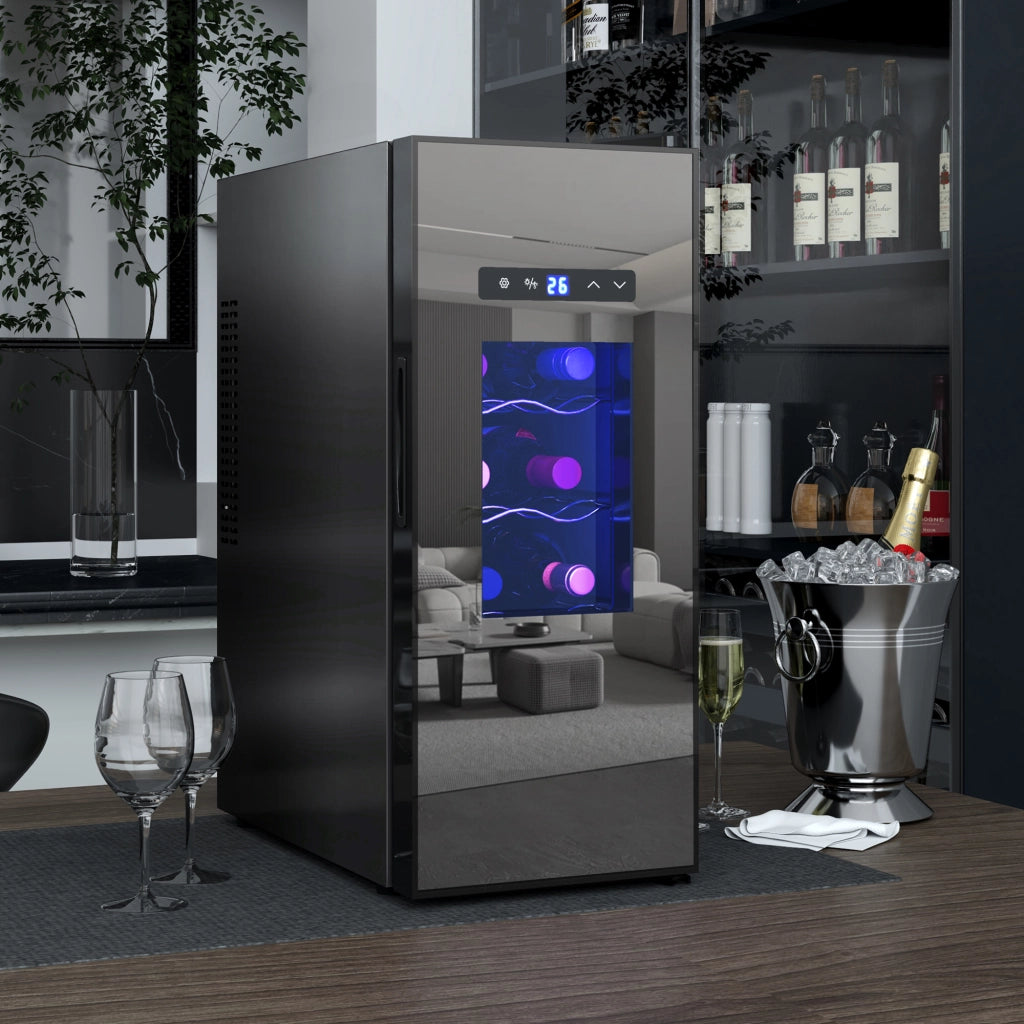 Cantinetta per 12 Bottiglie con Porta in Vetro ¨C zephmum ¨C Nero