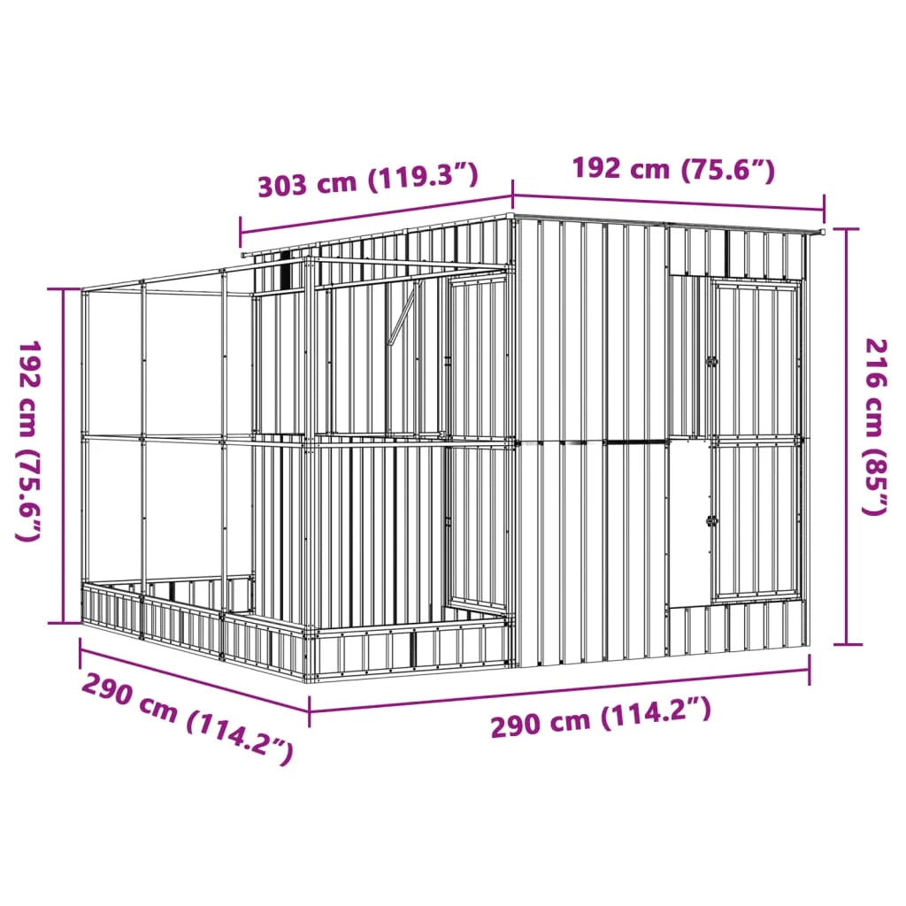 Voliera a gabbia con estensione in argento 290 x 303 x 216 cm acciaio argento 02_0045652