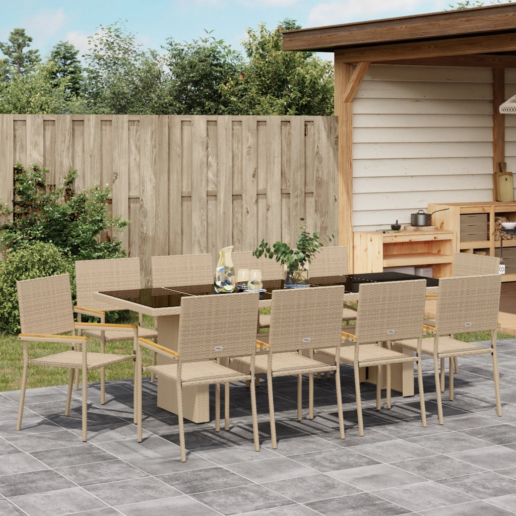 Set da Pranzo da Giardino da 11 Pezzi Beige in Polyrattan