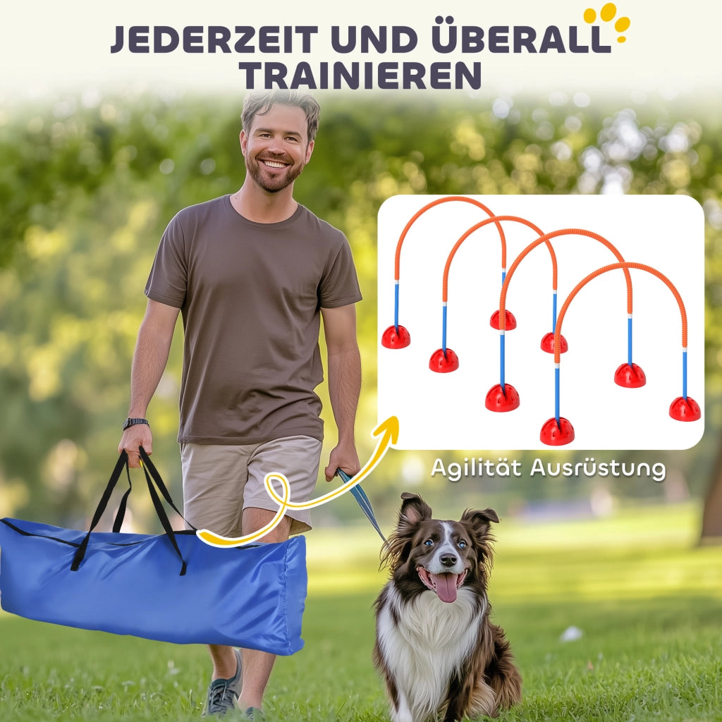 Attrezzo Agility per Cani 4 Porte ¨C Xylo ¨C Larghezza Regolabile con Borsa Trasporto Blu
