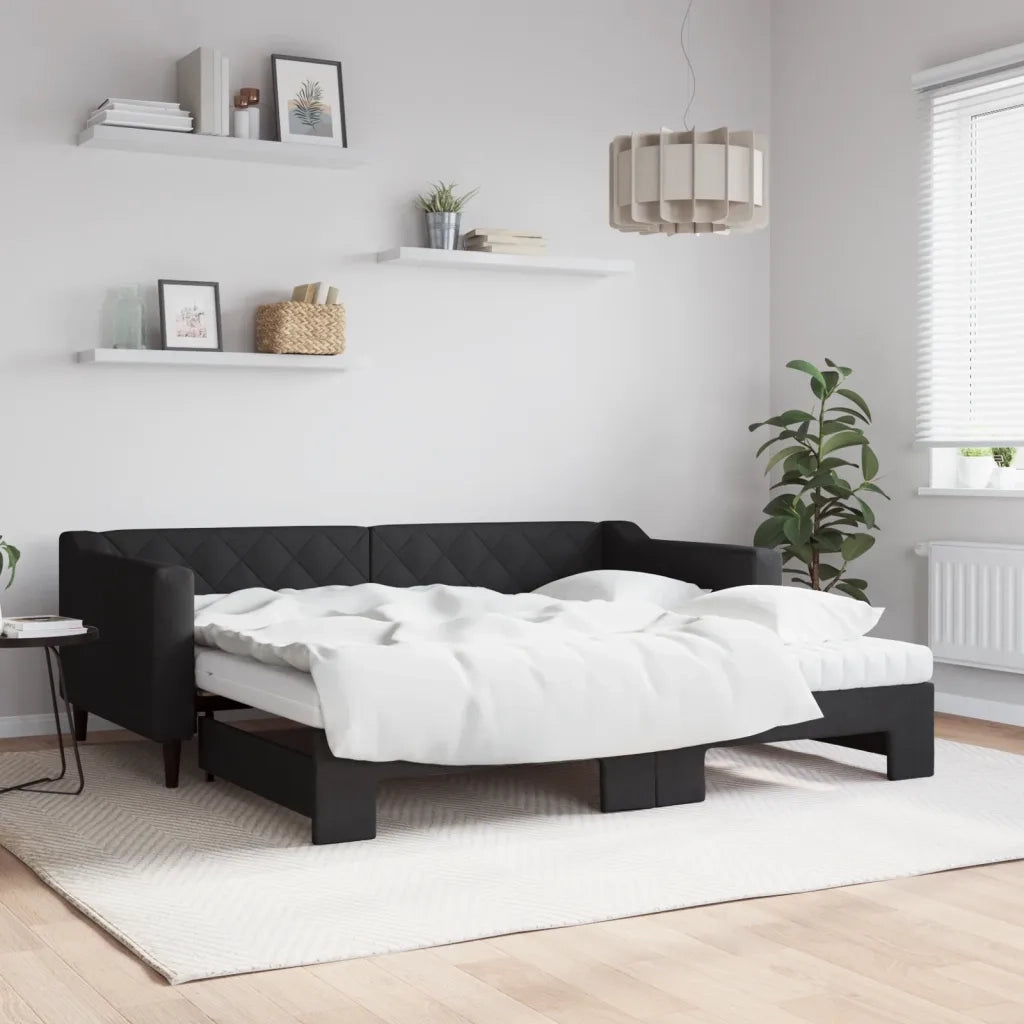 Divano Letto Estraibile con Materassi Nero 90x190 cm in Tessuto 3197456