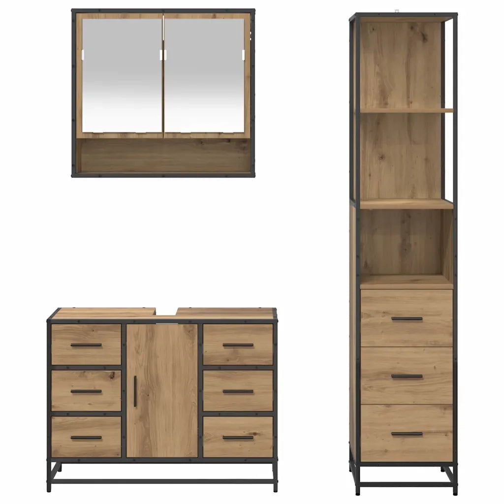 Set di mobili per il bagno con porta 3 pcs Rovere artigianale 3402492