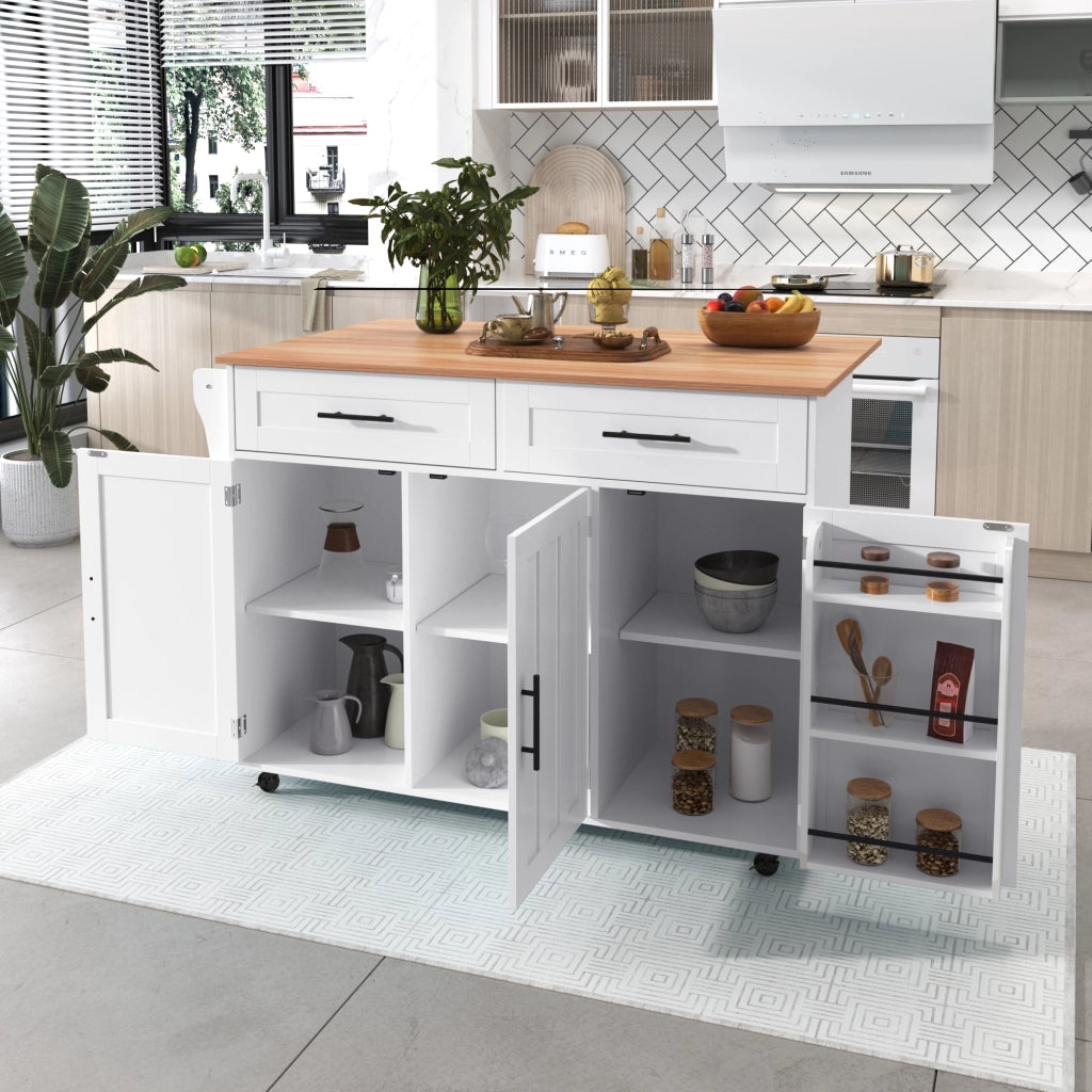 Carrello cucina multifunzionale con piano pieghevole, 129x71x91,5 cm, bianco