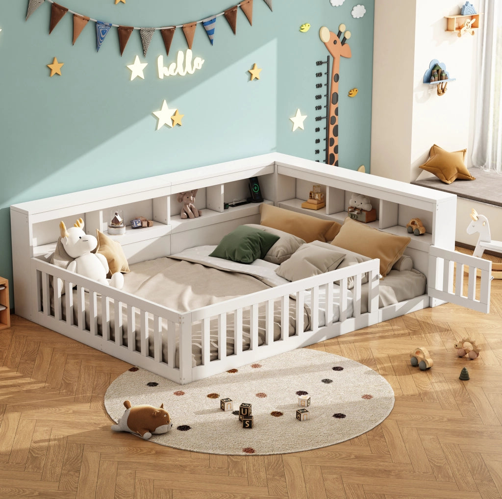Tagesbett 140x200 cm con prese e USB; vano contenitore laterale; pannello truciolare e MDF bianco