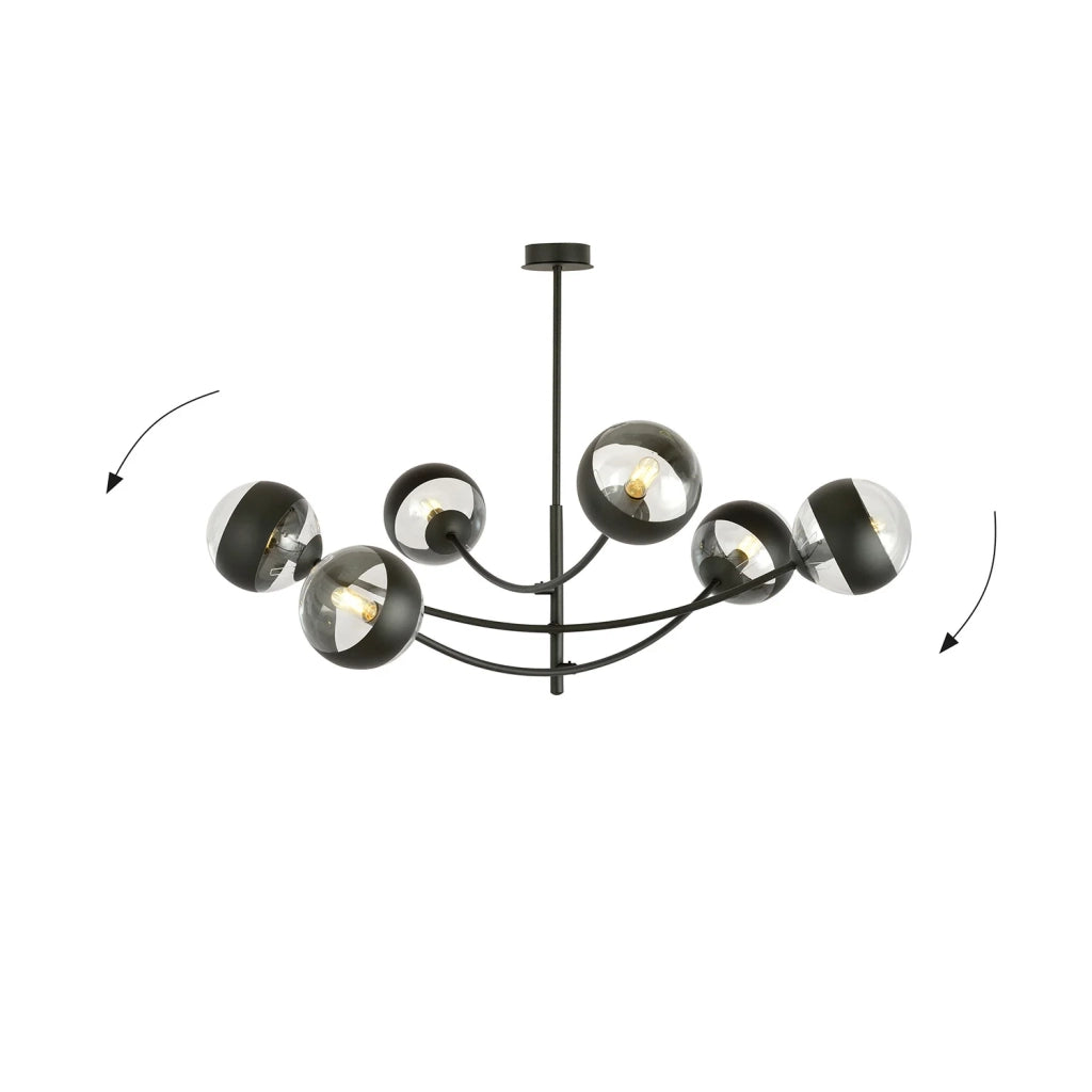 Plafoniera Contemporaneo Oceano Acciaio Nero 6 Luci E14 Ip20