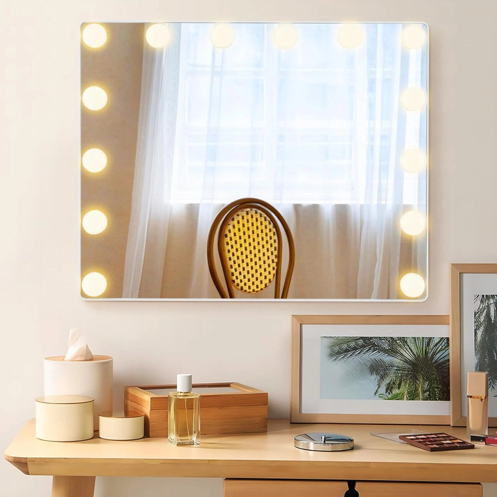 Specchio LED da Tavolo o da Parete, Specchio Rettangolare con 3 Colori, Controllo Touch Intelligente, Specchio da Trucco per Bagno Spogliatoio, 50x40 cm