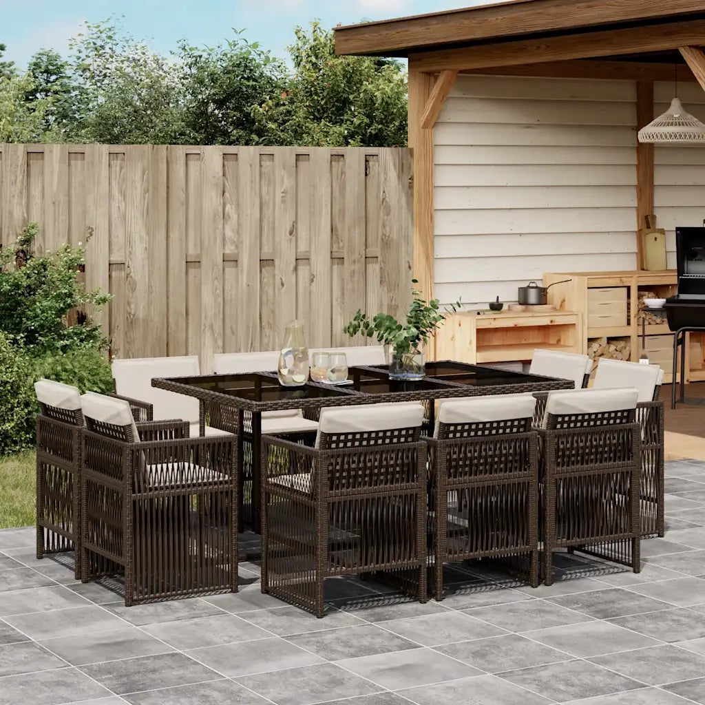 Set da Pranzo da Giardino 11 pz con Cuscini Polyrattan Marrone 3211029