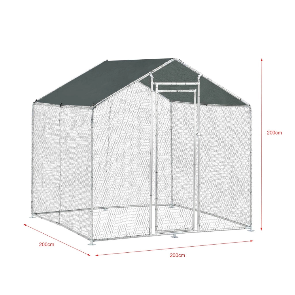 Gabbia voliera per animali da esterno con serratura struttura in acciaio zincato 2 x 2 x 2 m verde scuro argento 03_0005139
