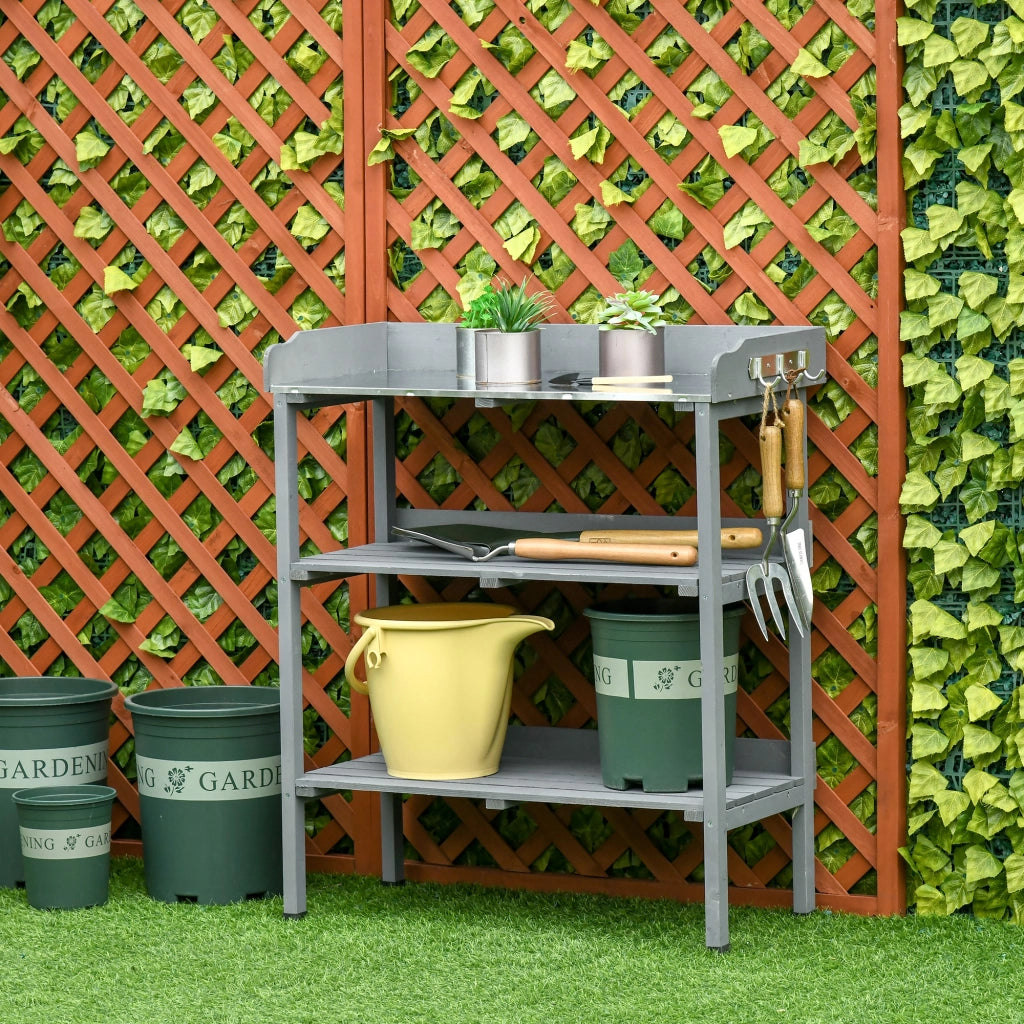Tavolo da giardino per piante con piano metallo ¨C zephmum ¨C grigio 76x37x89 cm