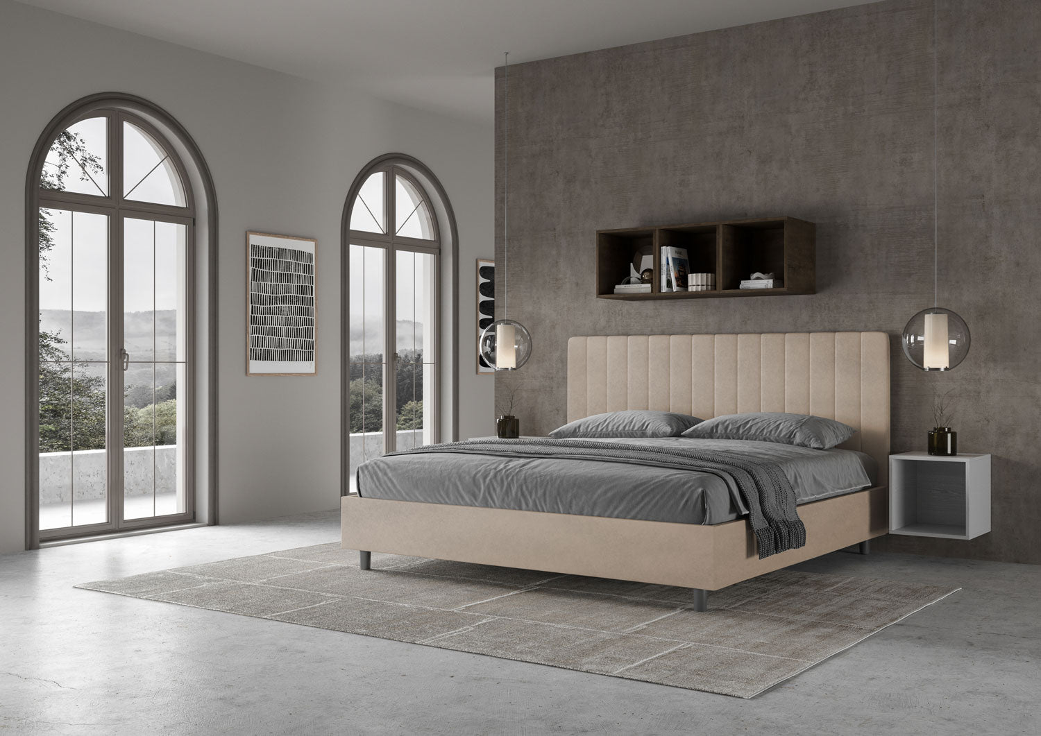 Letto Matrimoniale King Size 200x200 cm Senza Rete Imbottito in Microfibra Agueda Sabbia