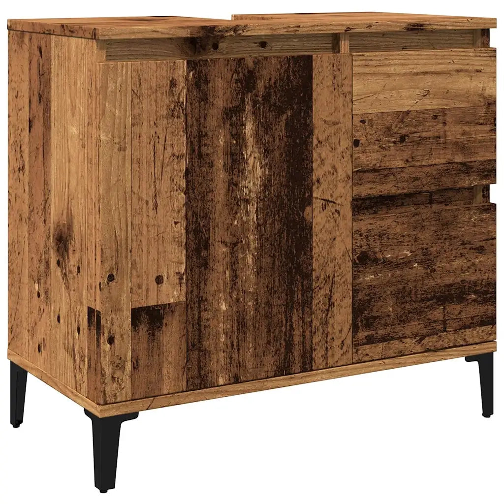 Mobiletto da bagno di design pratico e funzionale 65 x 33 x 60 cm finitura opaca in legno composito anticato 02_0051049