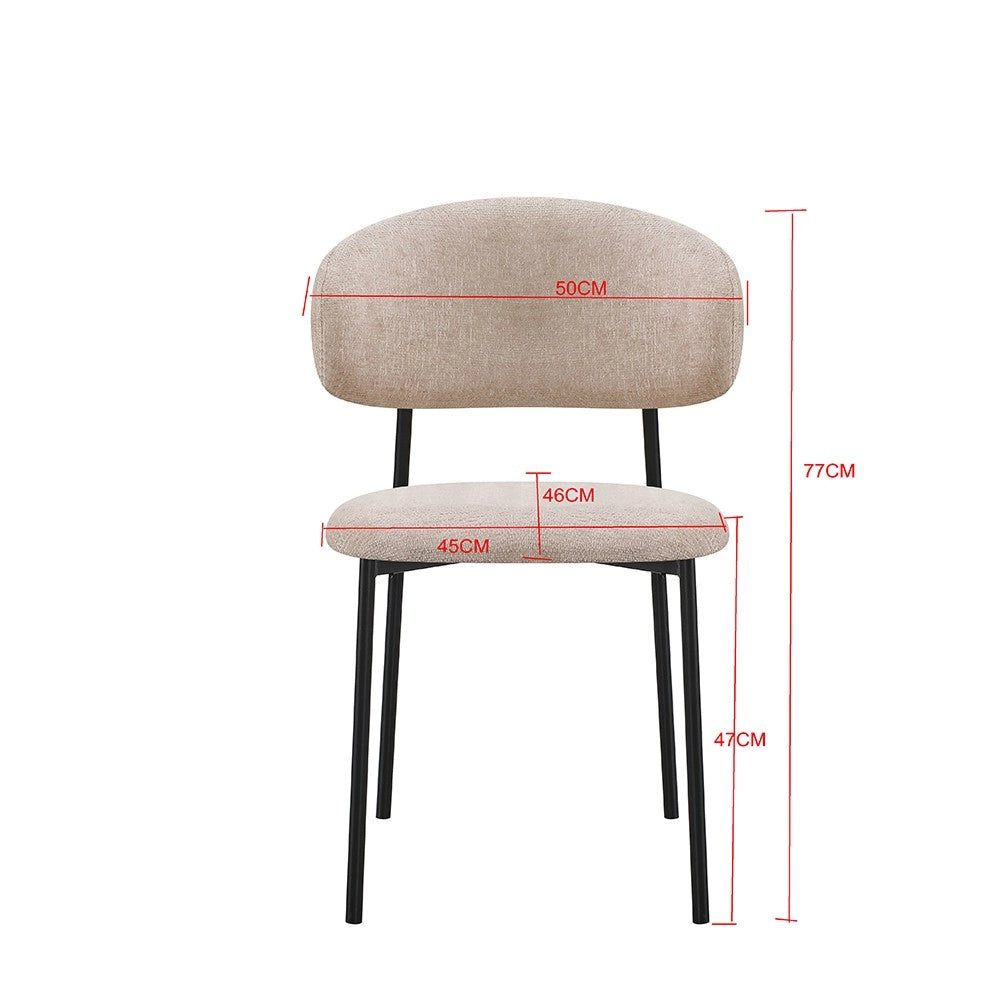 Set 4 Sedia Judit in Tessuto Effetto Teddy beige con Gambe in Metallo Nero