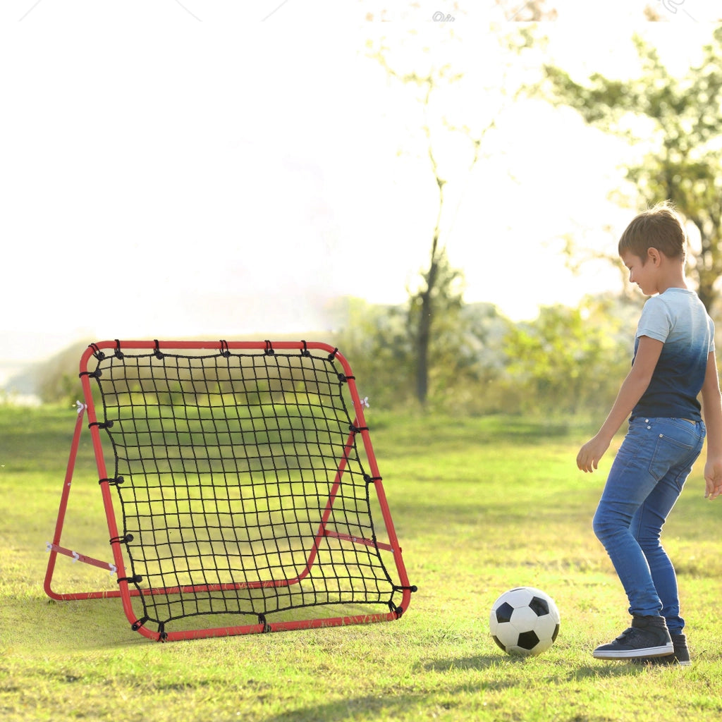Rete di rimbalzo per calcio 96 x 80 x 96 cm, angolo regolabile, rosso-nero, ideale per allenamenti e partite