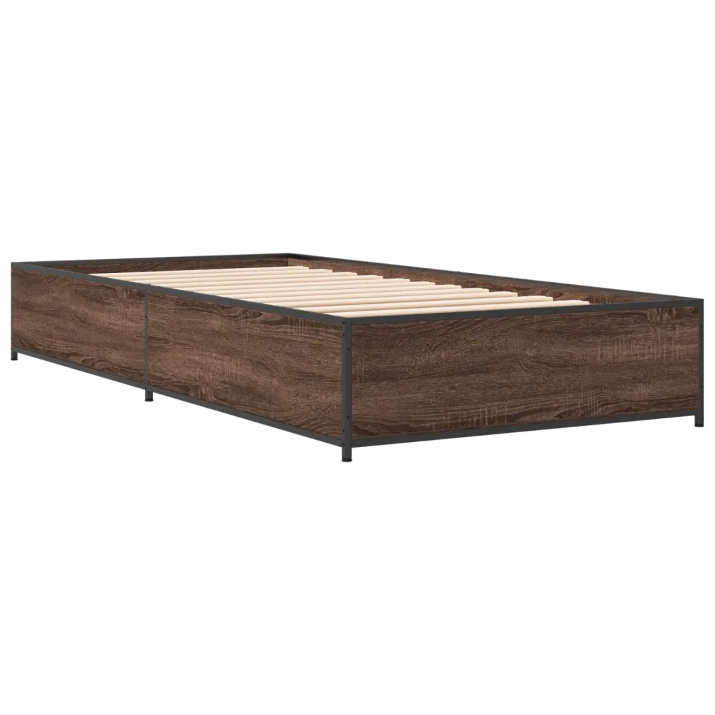Letto singolo | Letto per adulti | Giroletto Rovere Marrone 90x190 cm Legno Multistrato e Metallo