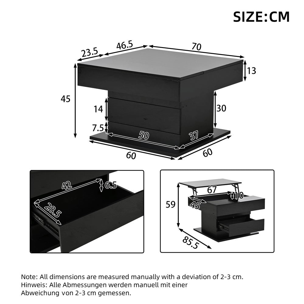 Tavolino da Caff¨¨ con Cassetto e Piano Rotante ¨C MINIMAL ¨C Nero Lucido 70x70x45