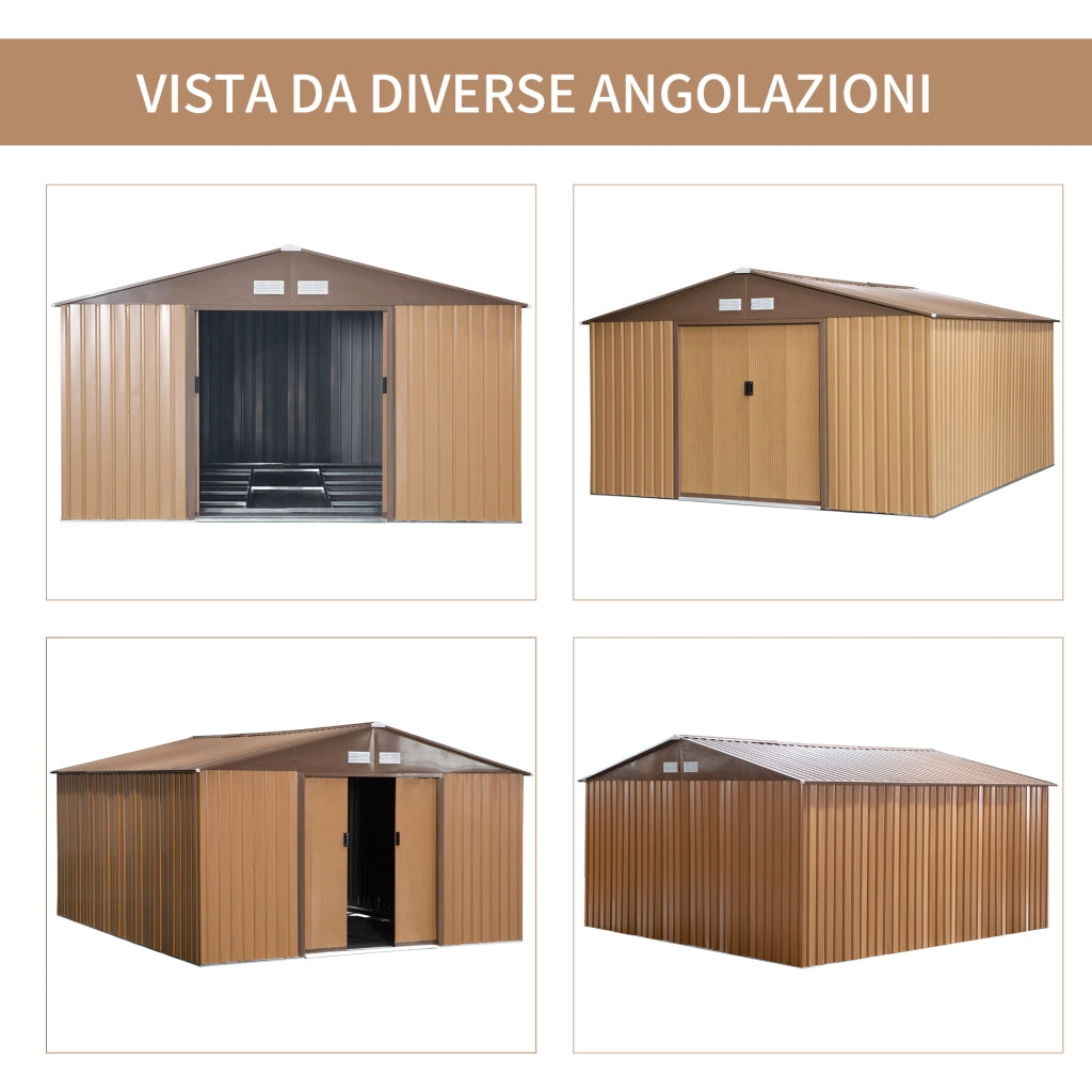 EasyComfort Casetta da Giardino con 2 Porte Scorrevoli e 4 Prese d'Aria in Acciaio, 340x386x200cm, Giallo