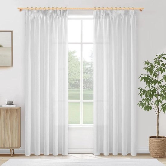 Set di tende a pannelli con cerniera, finitura lino, trasparenza parziale, bianche, set da 2, 225 cm di lunghezza, 140 cm di larghezza, adatte per soggiorno e camera da letto, copertura per finestre.