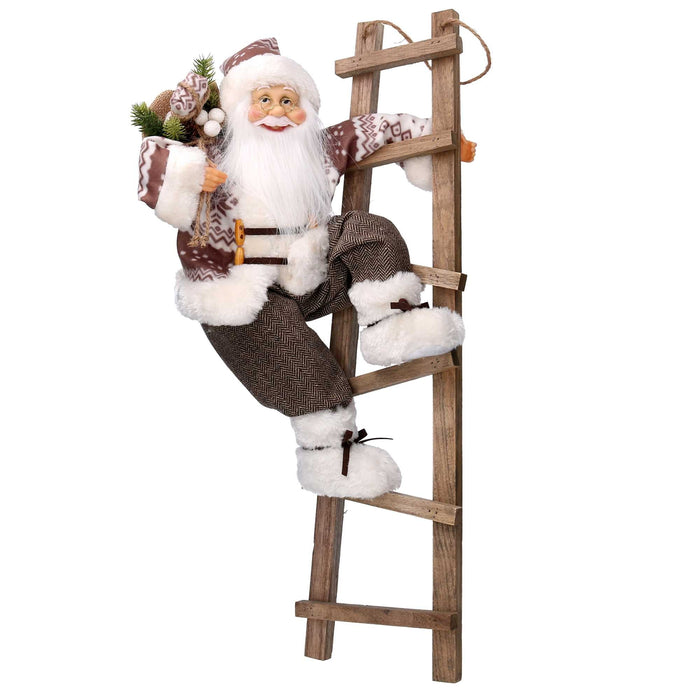 Babbo natale in tessuto bianco su scala cm xh45