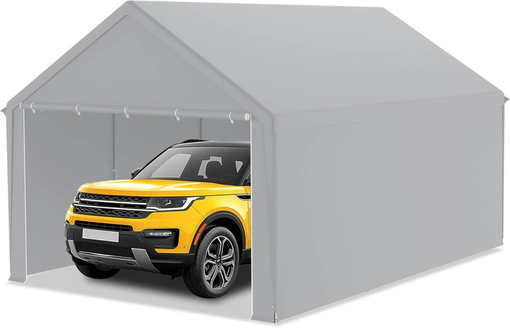 Carport, tenda da campeggio, 3 x 6 m, grande tenda da garage con pareti laterali rimovibili, resistente all'inverno, per auto, SUV, camion, bianco