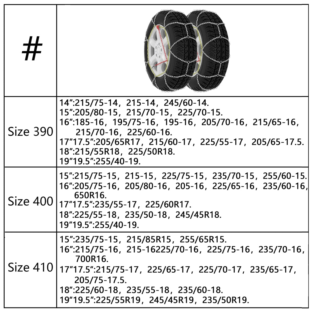 Catene da Neve per Pneumatici 2 pz 16 mm SUV 4x4 Misura 400 210608