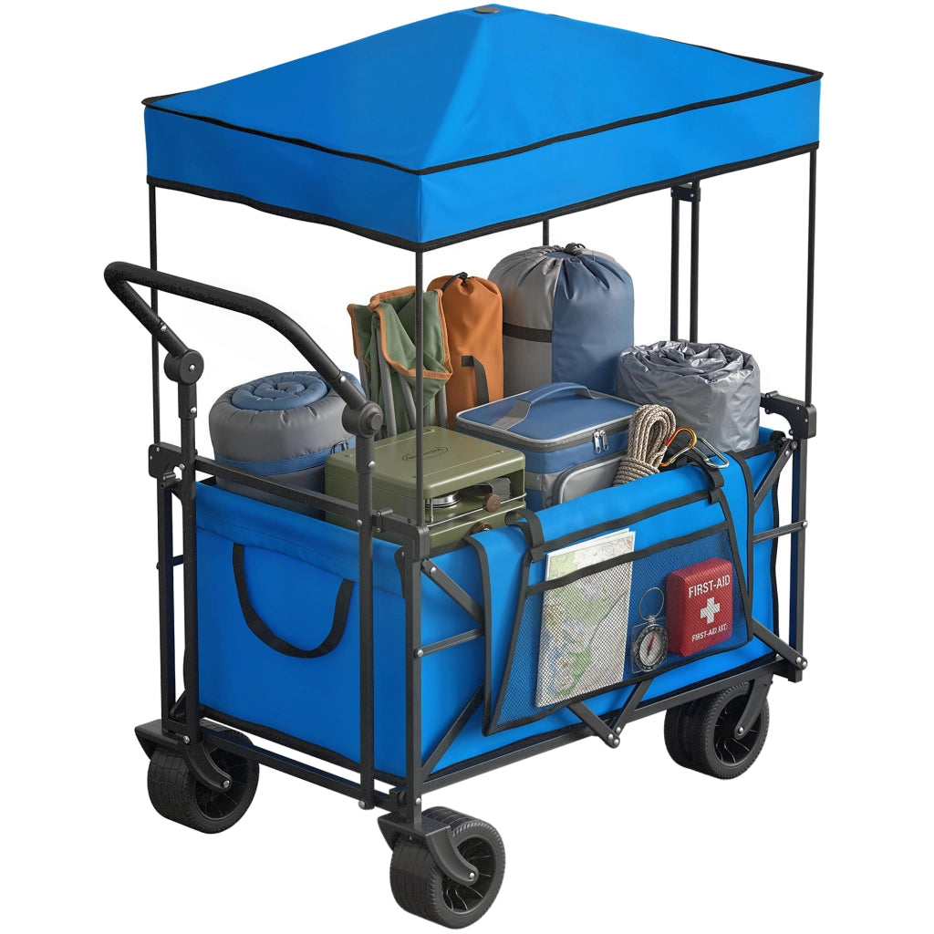 Carrello da Giardino Pleghevole con Ruote ¨C zephmum ¨C 125x59x133 cm Blu