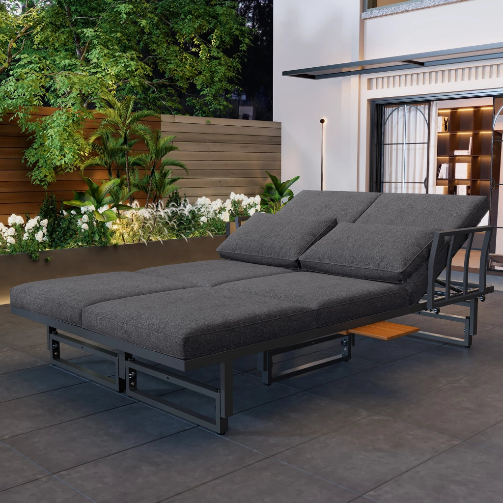 Set Divano da Giardino 3 Pezzi con Tavolo ¨C MINIMAL ¨C Polyrattan Grigio, Legno Acacia, Cuscini Inclusi