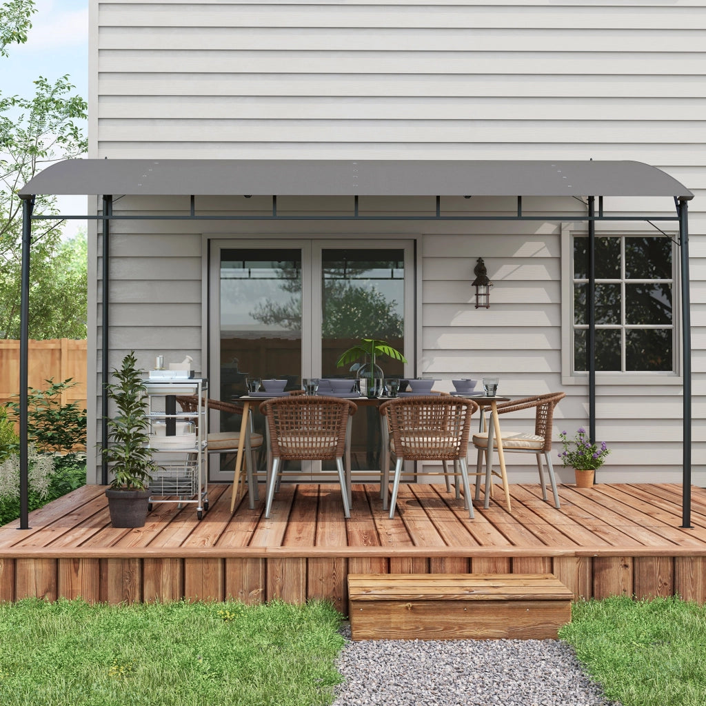 Pergola Gazebo con 12 Fori di Drenaggio, in Metallo e Poliestere, 400x296x200/262 cm, Grigio Scuro