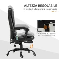 Poltrona da Ufficio con 7 Punti Vibranti, Poggiapiedi e Schienale Reclinabile a 155°, Nero