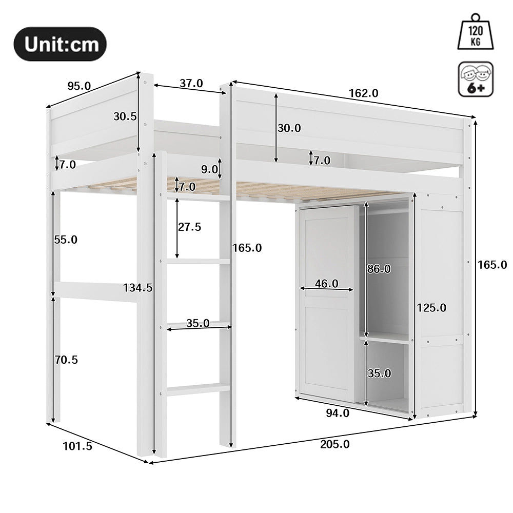 Letto a castello 90x200cm - Xylo - bianco, spazio aperto, senza rete