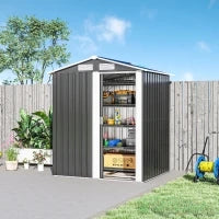 Casetta da Giardino Porta Attrezzi in Acciaio, Tetto inclinato e 4 Prese d'Aria, 152x132x188cm