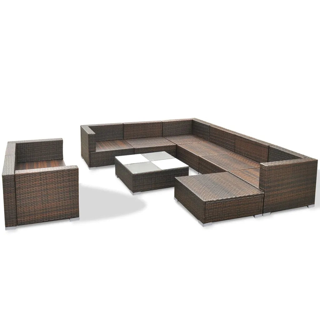 Set Divani da Giardino 10 pz con Cuscini in Polyrattan Marrone 41875