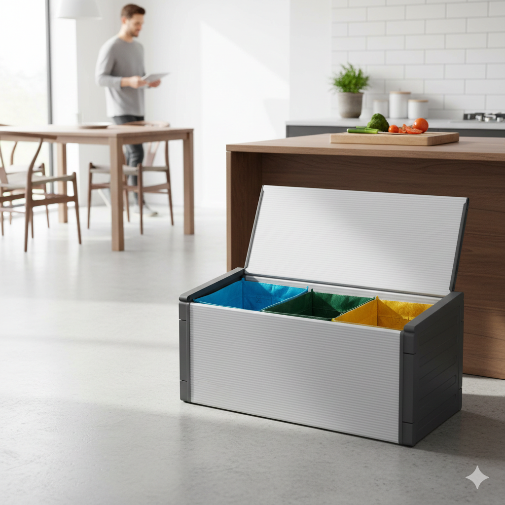 Pattumiera Cassapanca 85x34x38 cm con Sacchi per la  Differenziata