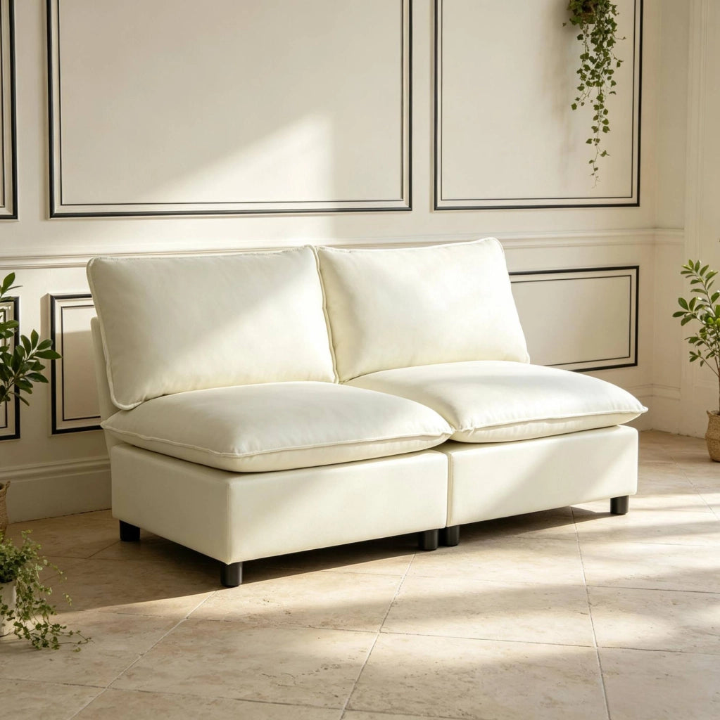 Divano 2 posti 146 x 85 x 78 cm in tela canvas crema, senza braccioli, per studio –