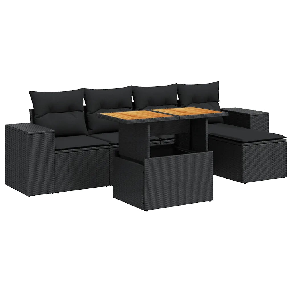 vidaXL Set Divano da Giardino 6 pz con Cuscini Nero in Polyrattan