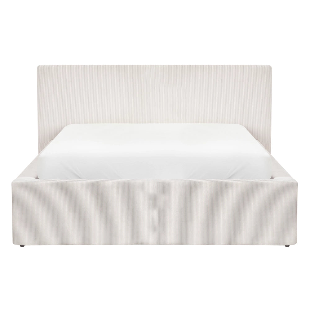 Letto con rete in velluto a coste beige chiaro rivestita in tessuto gambe in plastica contenitore 140 x 200 cm design moderno