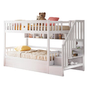 Letto a Castello 90x200 cm; Contenitore; Libreria; Scala con vani; in Legno; Bianco