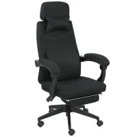Poltrona da ufficio poltrona da ufficio grande comfort schienale regolabile poggiapiedi ruote 360° lino 62 x 68 x 127 cm nero