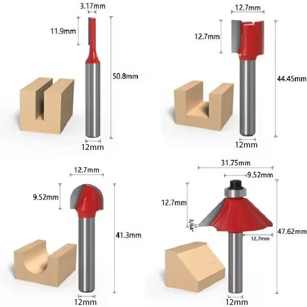 Set Frese per Legno Rosfix WoodCut Pro 15 – 15 Pezzi | Gambo 12 mm | Acciaio Temprato e Carburo | Per Fresatrice