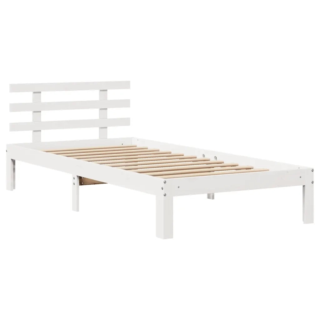 Giroletto con Testiera Bianco 75x190 cm Legno Massello di Pino 3306097
