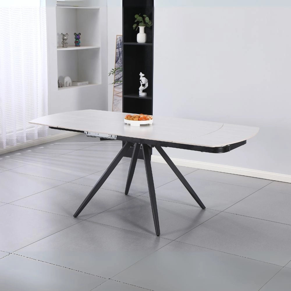 Tavolo girevole allungabile Kitti con piano in ceramica effetto marmo larice beige 120x88x76H