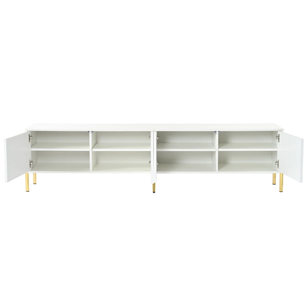 Mobile porta TV con quattro ante e otto ripiani, gambe dorate, design a scanalature verticali, bianco 190 × 38 × 48 cm
