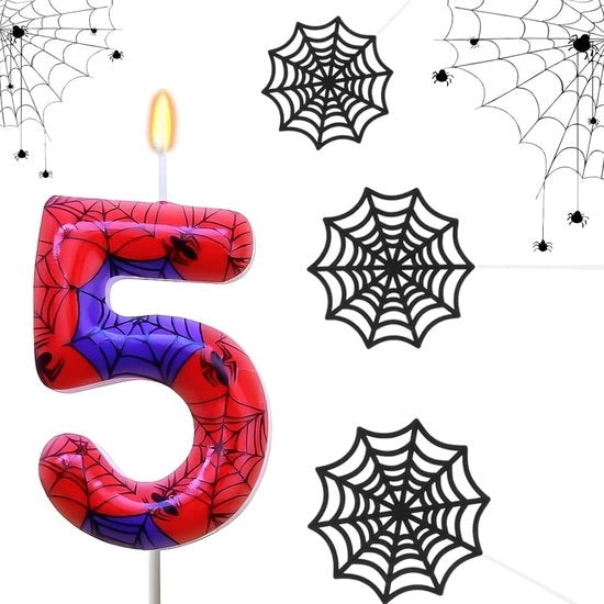Set di candele per compleanni - numeri con decorazioni per torta - set di ragnatele - decorazioni per feste di compleanno - set da 5 - candele colorate - candele per torta