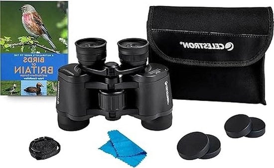 Kit di avvistamento per l'osservazione degli uccelli - 8x40 mm - Impermeabile - Maniglia in gomma - Lente protetta - Vetro ottico K9 - Guida per l'osservazione degli uccelli di Gran Bretagna e Europa Settentrionale - Nero