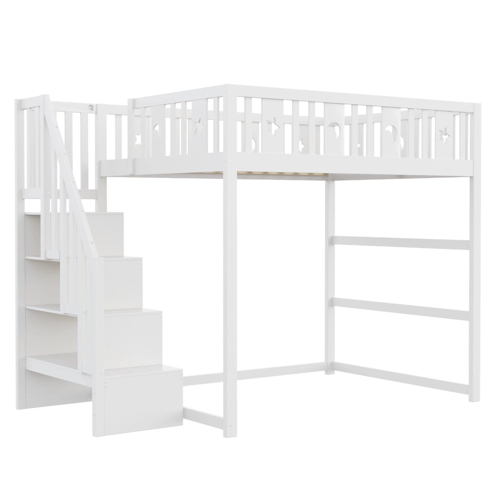 Hochbett per bambini 140x200 cm con scala e librerie; in legno; bianco