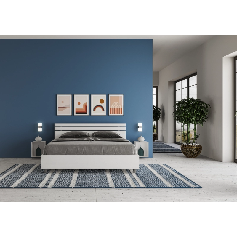 Letto Matrimoniale 160x190 cm testata inclinata con doghe Ankel - Con rete,Bianco Frassino