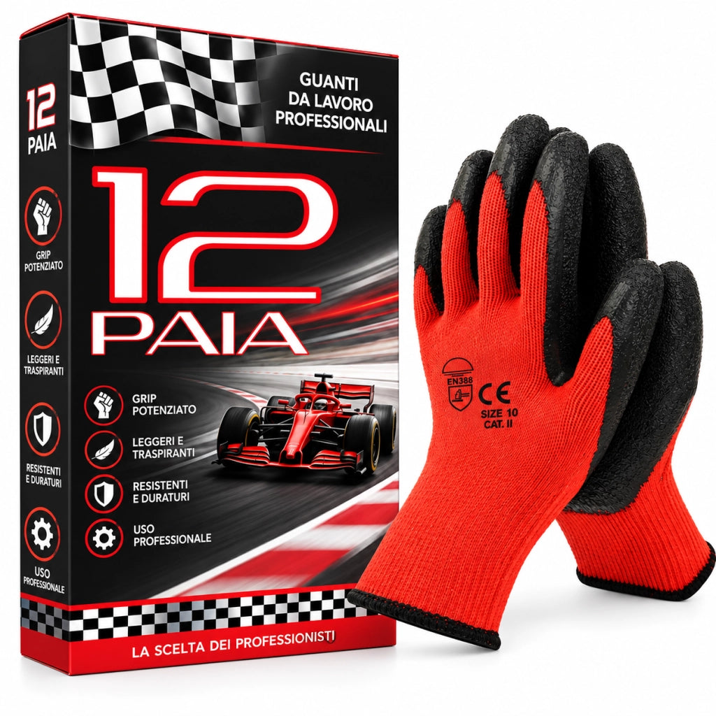 12 Paia Guanti da Lavoro Spalmati in Lattice Zigrinato Certificati EN 388 – Leggeri, Traspiranti, Massimo Comfort e Sensibilità – Presa Antiscivolo con Grip Potenziato TAGLIA: 9