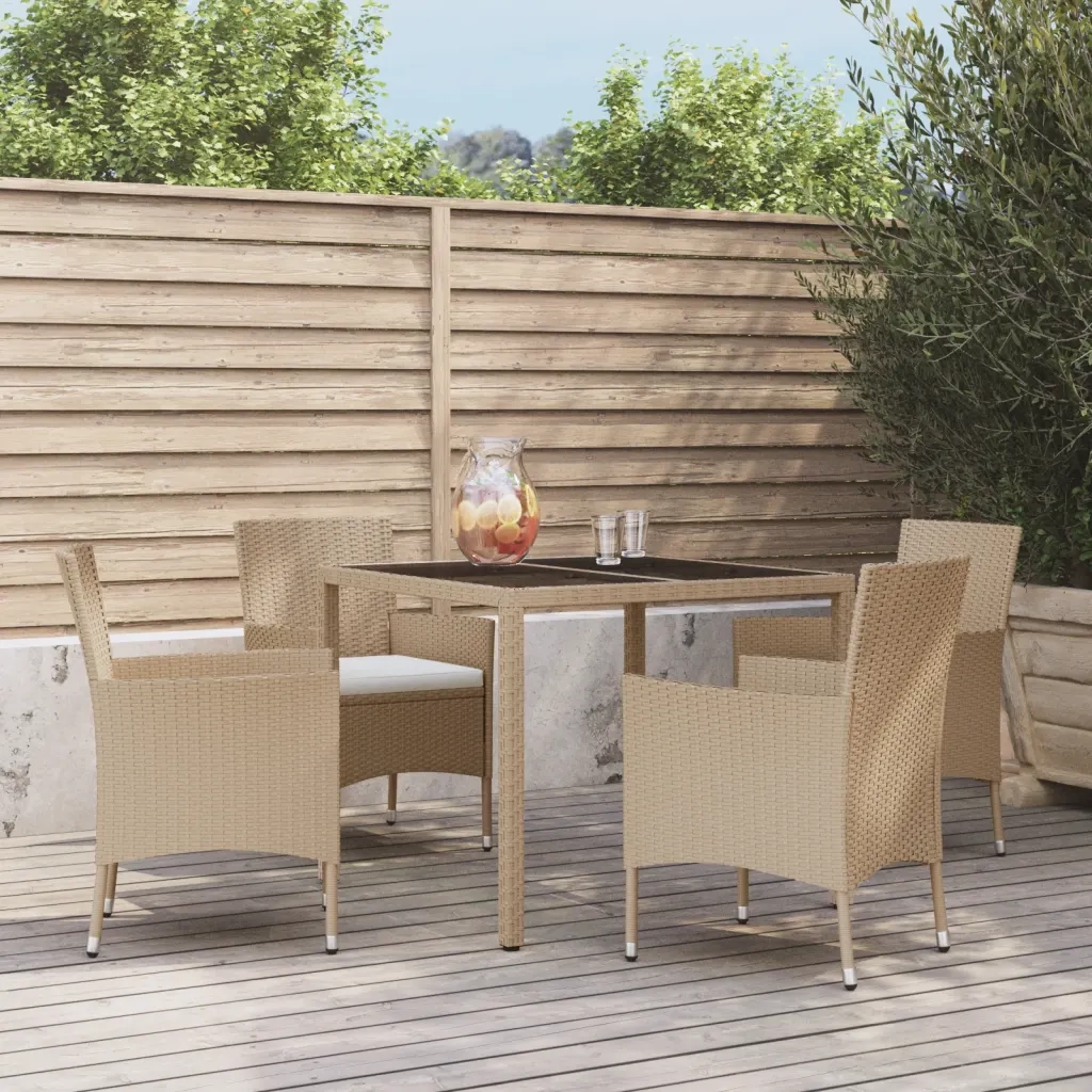 Set da Pranzo da Giardino 5 pz con Cuscini Beige in Polyrattan 3187349