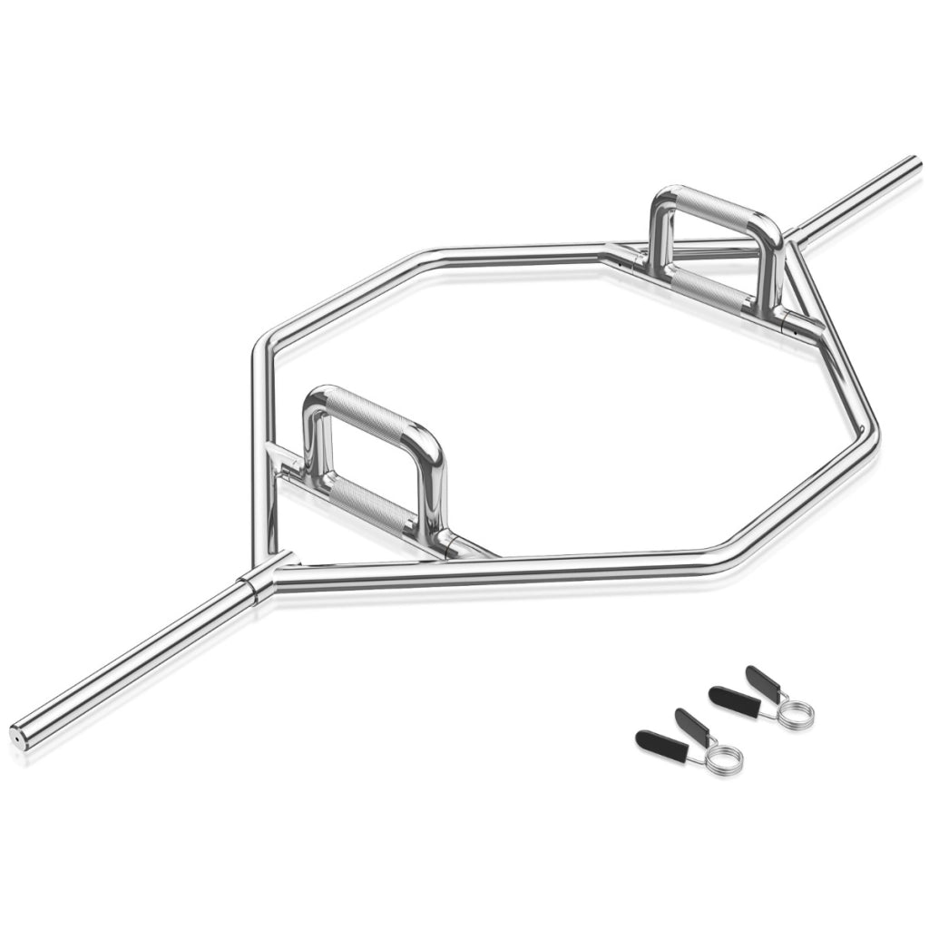 Barra trapezoidale pesante con maniglie liscie o sollevate per squat, Bilanciere trapezoidale olimpico 142x62x13cm Argento-Sollevamento pesi